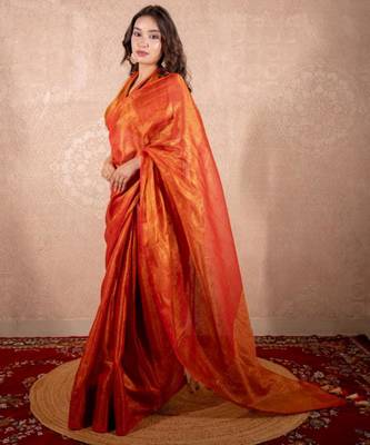 red zari saree with striped pallu 4