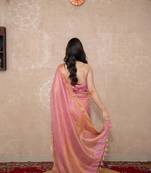 pink striped zari linen saree