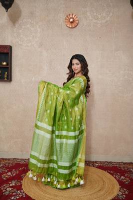 zari linen saree 1