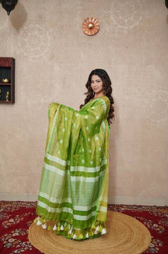 zari linen saree