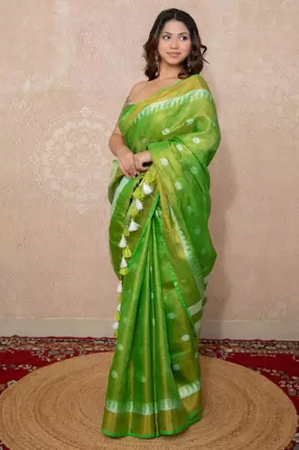 zari linen saree