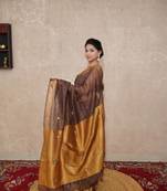 brown saree with hand embroidery