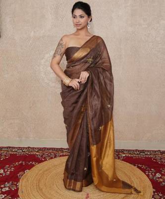 brown saree with hand embroidery 2