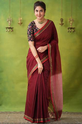 maroon narayanpet woven cotton saree