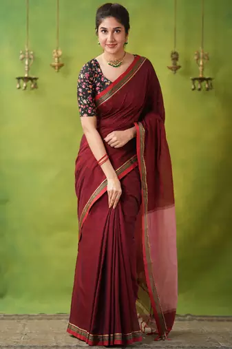 maroon narayanpet woven cotton saree