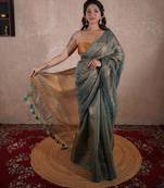 green saree with zari stripes