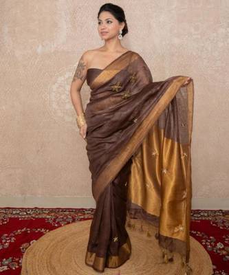brown saree with hand embroidery 5