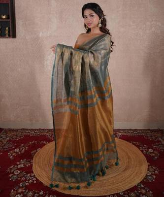 green saree with zari stripes 2