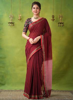 maroon narayanpet woven cotton saree 3