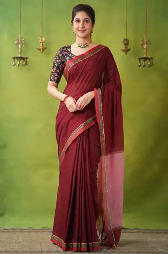 maroon narayanpet woven cotton saree