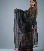black silk blend linen saree