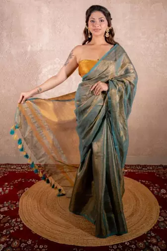 green saree with zari stripes