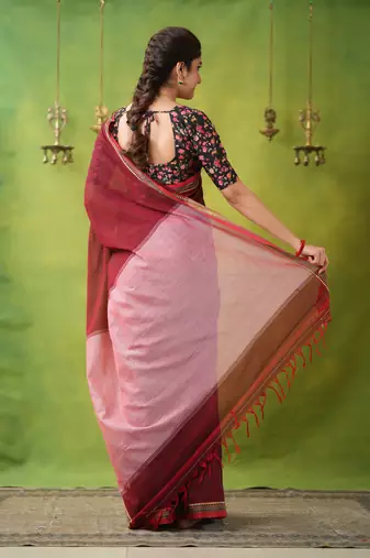 maroon narayanpet woven cotton saree