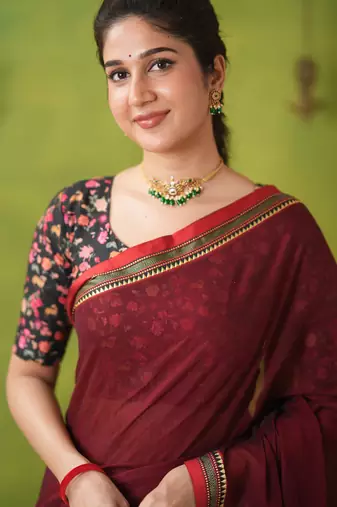 maroon narayanpet woven cotton saree