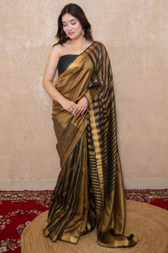 black striped zari linen saree
