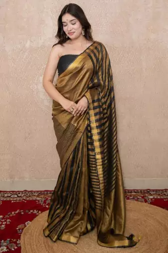 black striped zari linen saree