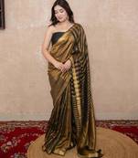 black striped zari linen saree