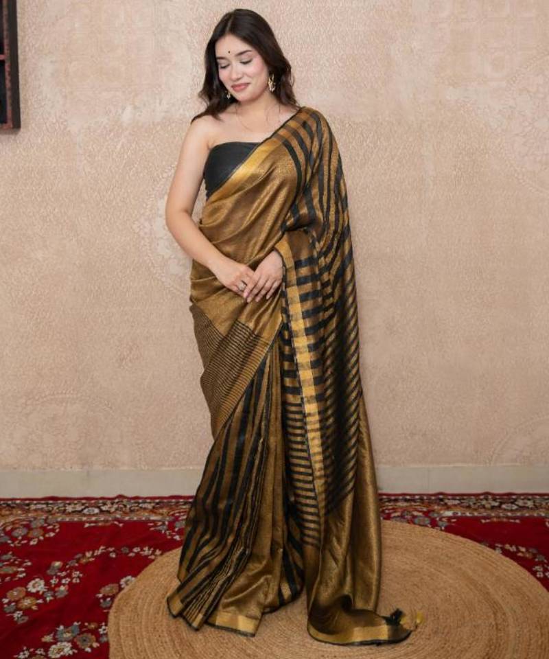 black striped zari linen saree