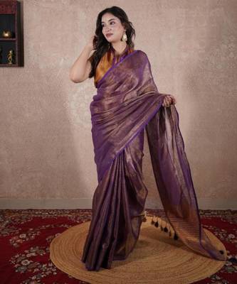 purple saree with striped pallu 1