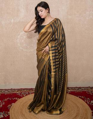black striped zari linen saree 3