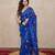 Blue silk blend saree with leaf embroidery
