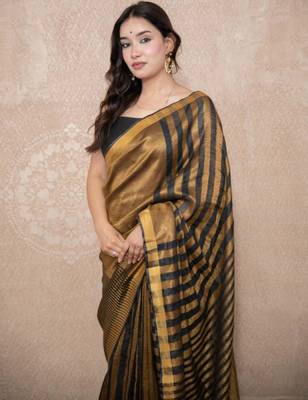 black striped zari linen saree 4