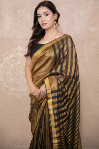 black striped zari linen saree