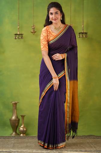 violet narayanpet woven cotton saree