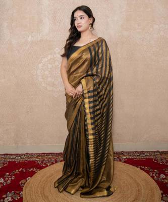 black striped zari linen saree 5