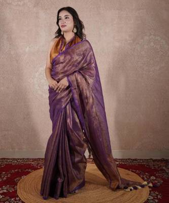 purple saree with striped pallu 2