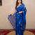 Blue silk blend saree with leaf embroidery