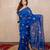 Blue silk blend saree with leaf embroidery