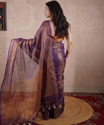 purple saree with striped pallu 3