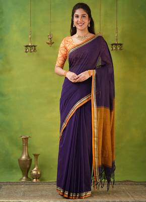 violet narayanpet woven cotton saree 3