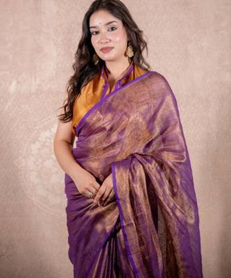 purple saree with striped pallu 4