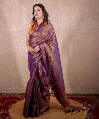 purple saree with striped pallu 5
