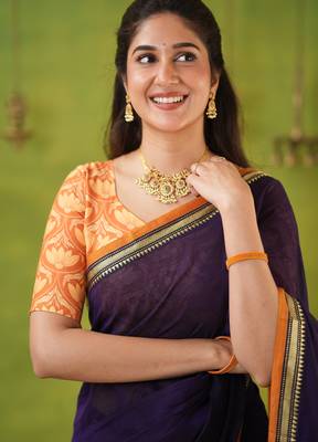 violet narayanpet woven cotton saree 5