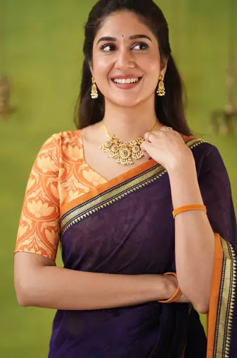 violet narayanpet woven cotton saree