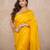 yellow silk blend linen saree