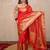 red silk blend linen saree