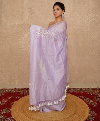 lavender silk blend linen saree 2