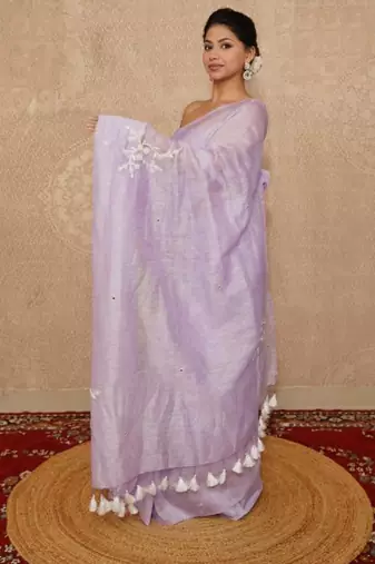 lavender silk blend linen saree