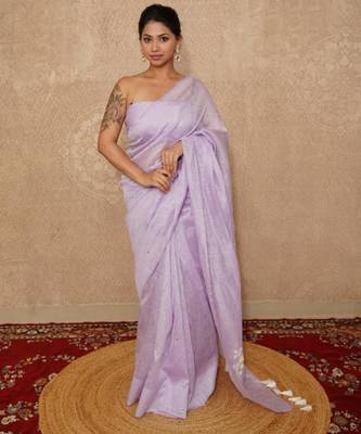lavender silk blend linen saree 1
