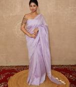 lavender silk blend linen saree