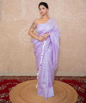 lavender silk blend linen saree 3