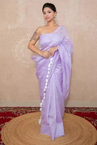 lavender silk blend linen saree