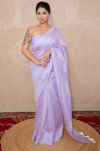 lavender silk blend linen saree