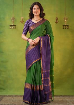 green narayanpet woven cotton saree 1