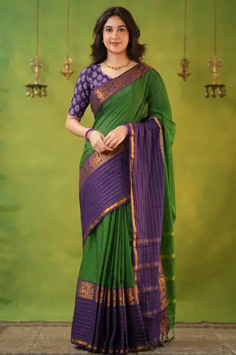 green narayanpet woven cotton saree