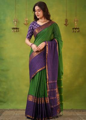 green narayanpet woven cotton saree 3